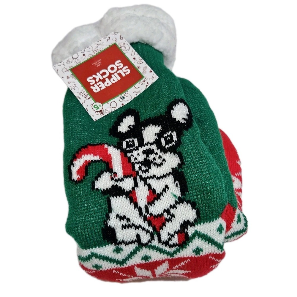 Frenchie Dog Sherpa Christmas Slipper Socks Santa Non Skid NWT